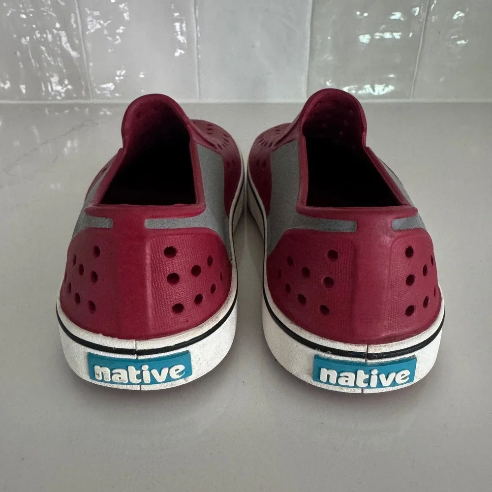 Native Miles Slip On Shoes Unisex Kid C12 Red Gray Perforated Waterproof Sneaker